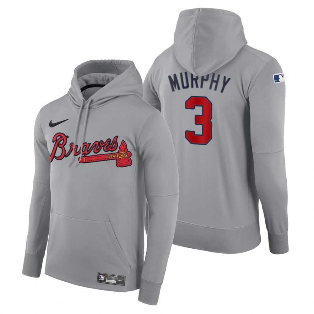 Men Atlanta Braves 3 Murphy gray road hoodie 2021 MLB Nike Jerseys